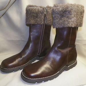 ANNE KLEIN Dk Brown LEATHER  Boots  Lined Zip 7m